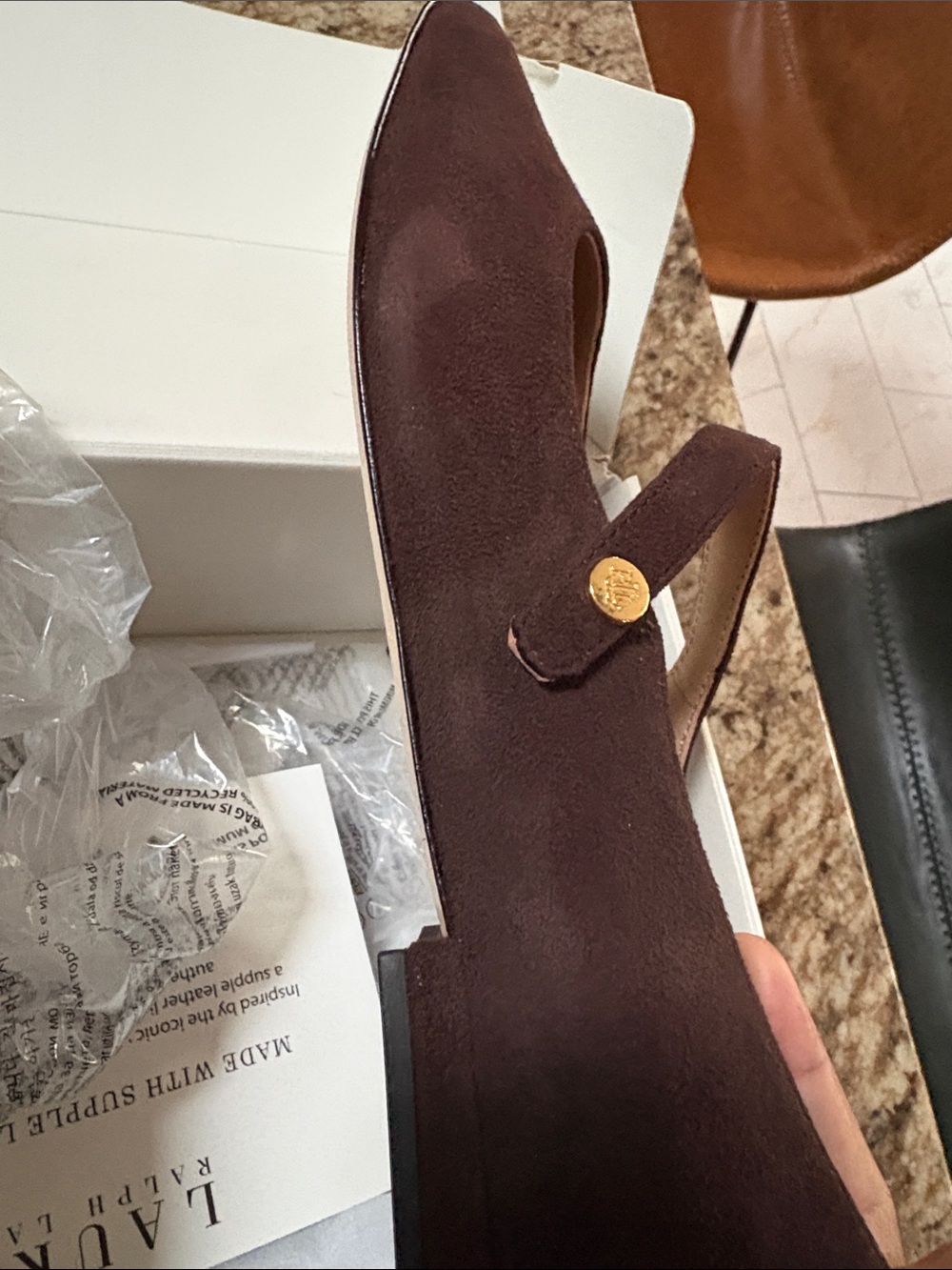 Ralph Lauren Brown Suede Pointed Mary Jane Flats NWT!! - Picture 3 of 5